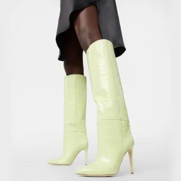 VogueVent Women's Knee High Stiletto Boots in Lime Green