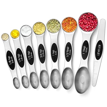 Urbanstrive Magnetic Measuring Spoons Set Stainless Steel, Dual Sided for Liquid Dry Food, Measuring...