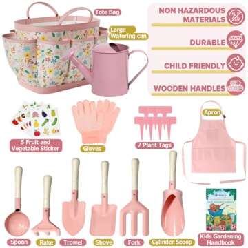 Qtioucp Kids Gardening Set 14Pcs Gardening Tools for Kids with Tote Bag,Watering Can, Shovel, Apron,...