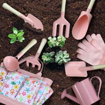 Qtioucp Kids Gardening Set 14Pcs Gardening Tools for Kids with Tote Bag,Watering Can, Shovel, Apron, Garden Book and More Educational STEM Learning Outdoor Indoor for Toddlers Kids Boys Girls (Floral)