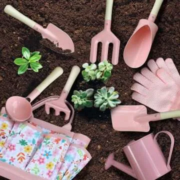 Qtioucp Kids Gardening Set 14Pcs Gardening Tools for Kids with Tote Bag,Watering Can, Shovel, Apron, Garden Book and More Educational STEM Learning Outdoor Indoor for Toddlers Kids Boys Girls (Floral)