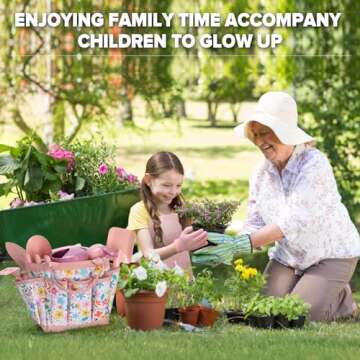 Qtioucp Kids Gardening Set 14Pcs Gardening Tools for Kids with Tote Bag,Watering Can, Shovel, Apron, Garden Book and More Educational STEM Learning Outdoor Indoor for Toddlers Kids Boys Girls (Floral)