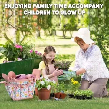Qtioucp Kids Gardening Set 14Pcs Gardening Tools for Kids with Tote Bag,Watering Can, Shovel, Apron, Garden Book and More Educational STEM Learning Outdoor Indoor for Toddlers Kids Boys Girls (Floral)
