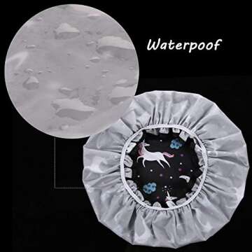Unicorn Shower Caps, Double Layers Bath Hat for Women Girls to Cover Long and Thick Hair, Reusable Waterproof Bonnet 4 Pack