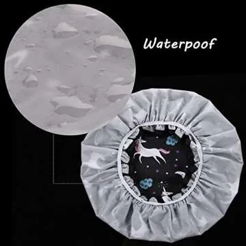 Unicorn Shower Caps, Double Layers Bath Hat for Women Girls to Cover Long and Thick Hair, Reusable Waterproof Bonnet 4 Pack