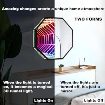 XQDUPDA 3D LED Infinity Mirror Light with APP Control & Remote Control, Multicolor Tunnel Lamp for H...