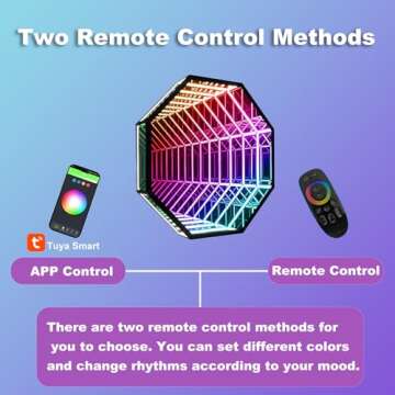 XQDUPDA 3D LED Infinity Mirror Light with APP Control & Remote Control, Multicolor Tunnel Lamp for Home Decor, Bedroom, Living Room, Party, Bar & Gaming (Octagon-12 in/30 CM)