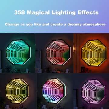 XQDUPDA 3D LED Infinity Mirror Light with APP Control & Remote Control, Multicolor Tunnel Lamp for Home Decor, Bedroom, Living Room, Party, Bar & Gaming (Octagon-12 in/30 CM)