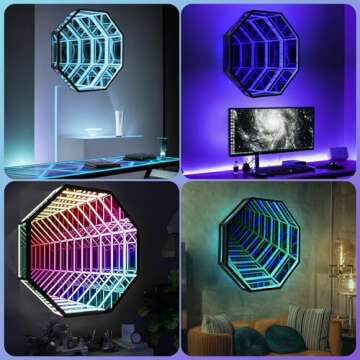 XQDUPDA 3D LED Infinity Mirror Light with APP Control & Remote Control, Multicolor Tunnel Lamp for Home Decor, Bedroom, Living Room, Party, Bar & Gaming (Octagon-12 in/30 CM)