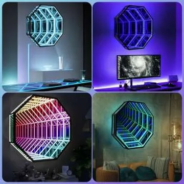 XQDUPDA 3D LED Infinity Mirror Light with APP Control & Remote Control, Multicolor Tunnel Lamp for Home Decor, Bedroom, Living Room, Party, Bar & Gaming (Octagon-12 in/30 CM)