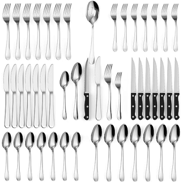 Tribal Cooking 49 Piece Silverware Set - Service for 8 - Stainless Steel Flatware serving set - Cutl...