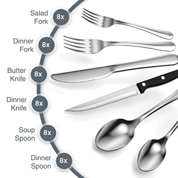 Tribal Cooking 49 Piece Silverware Set for 8 Stunning Finish