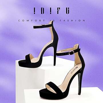 IDIFU Women's Stiletto High Heel Sandals Platform Open Toe Ankle Strap Dress Shoes for Women Bride Ladies in Wedding Bridal Party Homecoming (Black Nubuck, 8 M US)