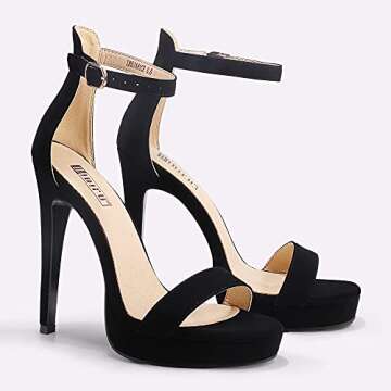 IDIFU Women's Stiletto High Heel Sandals Platform Open Toe Ankle Strap Dress Shoes for Women Bride Ladies in Wedding Bridal Party Homecoming (Black Nubuck, 8 M US)