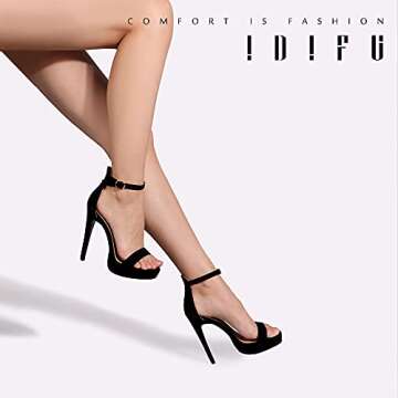 IDIFU Women's Stiletto High Heel Sandals Platform Open Toe Ankle Strap Dress Shoes for Women Bride Ladies in Wedding Bridal Party Homecoming (Black Nubuck, 8 M US)