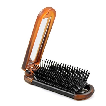 Compact Ancable Folding Hair Brush for Travel with Mirror