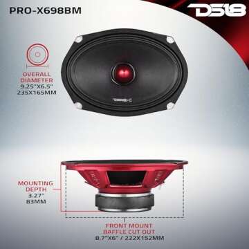 DS18 PRO-X698 BM Loudspeaker - 6x9, Midrange, Red Aluminum Bullet, 400W Max, 200W RMS, 8 Ohms - Premium Quality Audio Door Speakers for Car,Truck and Motorcycle Stereo Sound System (1 Speaker)