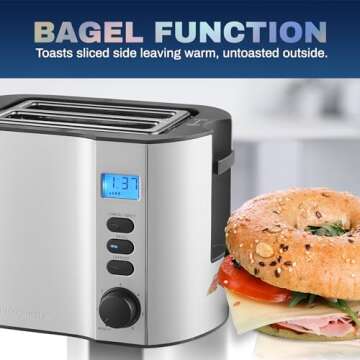 Elite Gourmet ECT2145 Extra Wide Slot 2-Slice Toaster, Bagel Function Reheat, Defrost, & Cancel Func...
