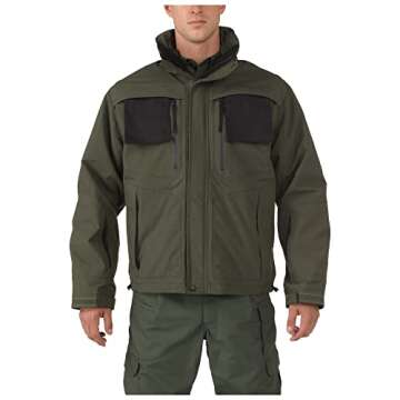 5.11 Tactical Men's Valiant Duty Jacket, TacTec System Compatible, YKK Aquaguard, Sheriff Green, 2X-Large, Style 48153