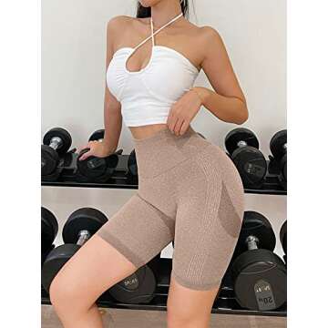 OQQ Women's 3 Piece Butt Lifting Yoga Workout High Waist Tummy Control Ruched Booty Pants Shorts, Black Coffee Blue1, Large