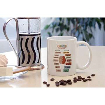 DOTAIN Growth Mindset Positive Mental Health Coffee Mug,11 Ounce Double-Sided Ceramic Mug Cup for Coffee Tea Milk,Daily Affirmations Art Gifts,Psychologist Counselor Teens Students Gifts