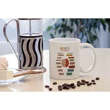 DOTAIN Growth Mindset Positive Mental Health Coffee Mug,11 Ounce Double-Sided Ceramic Mug Cup for Coffee Tea Milk,Daily Affirmations Art Gifts,Psychologist Counselor Teens Students Gifts