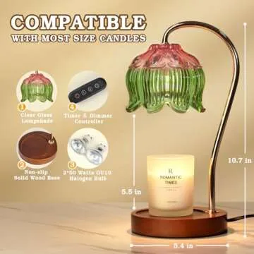 Glass Candle Warmer Lamp with Timer, Electric Candle Warmer Lamp, Birthday Gifts for Women, Mom, Female Friend, Flower Candle Lamp Warmer Gifts, Aromatic Candle Warmer Light for Vintage Home Decor