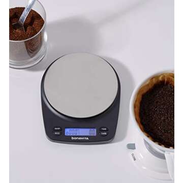 Bonavita BV02001MU Rechargeable Coffee Scale, Silver/Black, 7" x 5.5" x 1.25"