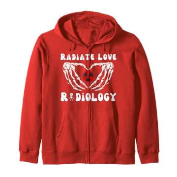 Skeleton Radiate Love Radiology RAD Tech Hearts Valentines Zip Hoodie