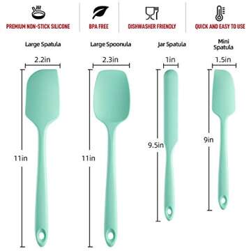 REEVOO Silicone Spatula, 480ºF Heat Resistant Silicone Spatula Set, BPA-Free, Professional for Nonstick Cookware, Special for Cooking, Baking, Mixing (Aqua Sky Four)