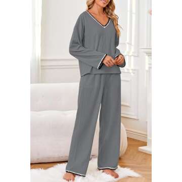 GUOLEZEEV Women's 2 Piece Lounge Set Long Sleeve Matching Pajamas Set Sleepwear Color Block Pjs Set ...