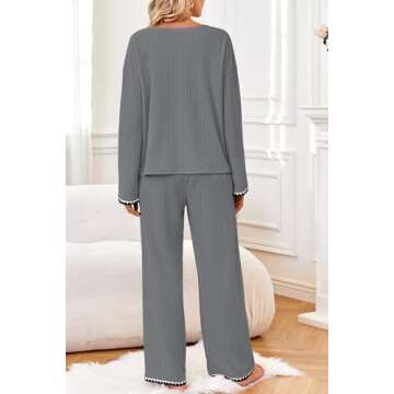 GUOLEZEEV Women's 2 Piece Lounge Set Long Sleeve Matching Pajamas Set Sleepwear Color Block Pjs Set Loungewear Outfits Grey XL