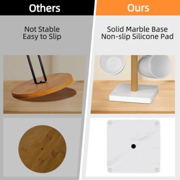 Buruis Wood Mug Holder with Marble Base for 6 Mugs