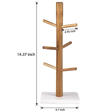 Buruis Wood Mug Holder with Marble Base for 6 Mugs