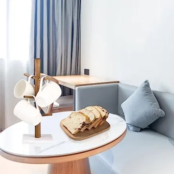 Buruis Wood Mug Holder with Marble Base for 6 Mugs