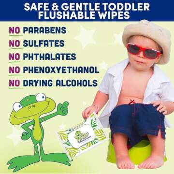 Flushable Wipes for Baby and Kids by Kandoo, Sensitive and Unscented Formula, Hypoallergenic Potty T...