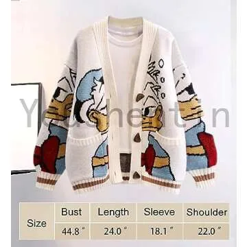 Youshentin Women's Fashion Cardigan Long Sleeve Loose Button Knitted Pockets Coat Sweater, White, One Size