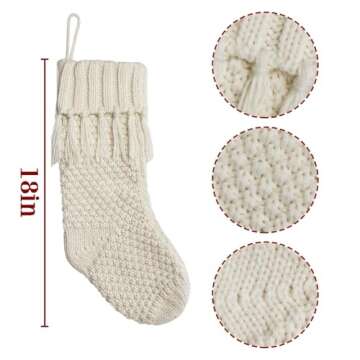 LimBridge Christmas Stockings Cable Knit, 3 Pack 18 inches White Large Size Knitted Stockings, Rusti...