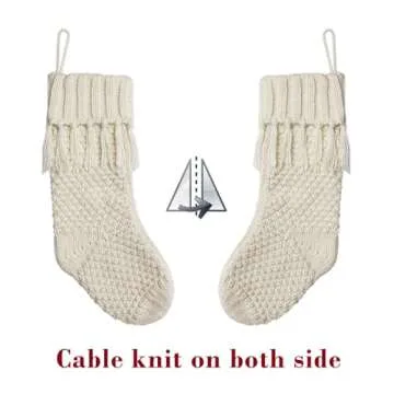 LimBridge Christmas Stockings Cable Knit, 3 Pack 18 inches White Large Size Knitted Stockings, Rustic Christmas Ornaments Farmhouse Boho Style Stocking Decorations for Family Holiday Season Decor