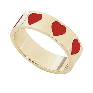 2PCS Colorful Heart Ring Gold Band Rings Set Cute Enamel Stackable Finger Rings Wedding Birthday Engagement Love Promise Ring Valentine's Day-Red