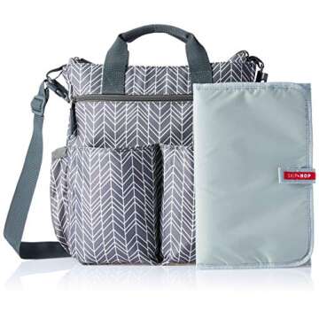 Skip Hop Diaper Bag: Iconic Duo Signature Function Forward Tote with Changing Pad & Stroller Attachement, Grey Feather