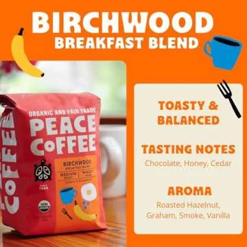 Peace Coffee Birchwood Breakfast Blend | 20 oz Ground Medium Roast | Organic Fair Trade | Smooth, Mild Flavor | Shade Grown, Fresh Roasted