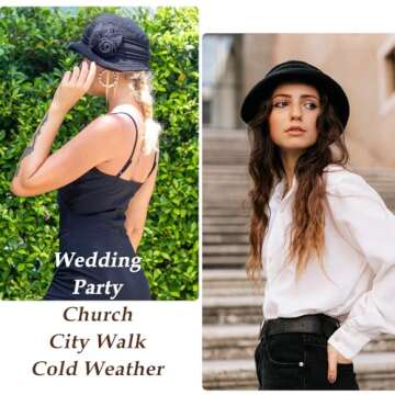 Comhats Womens Vintage Wool Felt Cloche Bucket Hat Winter Packable 1920s Fedora Bowler Church Derby Party Medium Red