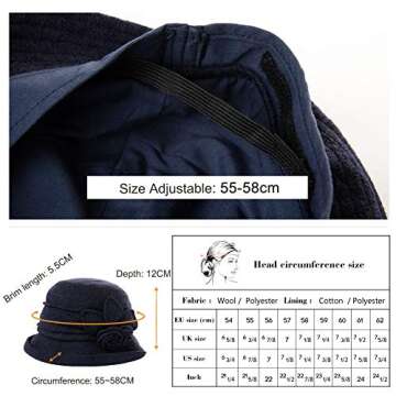 Comhats Womens Vintage Wool Felt Cloche Bucket Hat Winter Packable 1920s Fedora Bowler Church Derby Party Medium Red