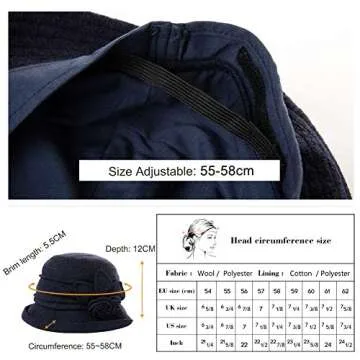 Comhats Womens Vintage Wool Felt Cloche Bucket Hat Winter Packable 1920s Fedora Bowler Church Derby Party Medium Red