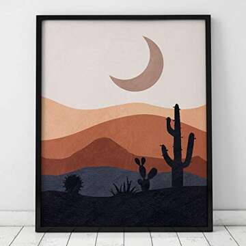Desert Print, Mid Century Modern Prints, Abstract Landscape Wall Art, Mountain Decor, Cactus Art Print, Desert Art, Set of 2 Prints - 11x14 inch - No Frame