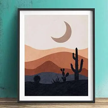 Desert Print, Mid Century Modern Prints, Abstract Landscape Wall Art, Mountain Decor, Cactus Art Print, Desert Art, Set of 2 Prints - 11x14 inch - No Frame