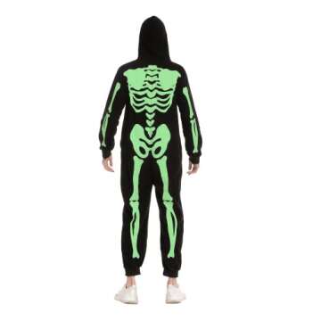 Spooktacular Creations Adult Men Skeleton Pajama, Family Matching Skeleton Jumpsuit Pajama (Glow in the Dark)-S,Black