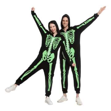 Spooktacular Creations Adult Men Skeleton Pajama, Family Matching Skeleton Jumpsuit Pajama (Glow in the Dark)-S,Black