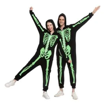 Spooktacular Creations Adult Men Skeleton Pajama, Family Matching Skeleton Jumpsuit Pajama (Glow in the Dark)-S,Black